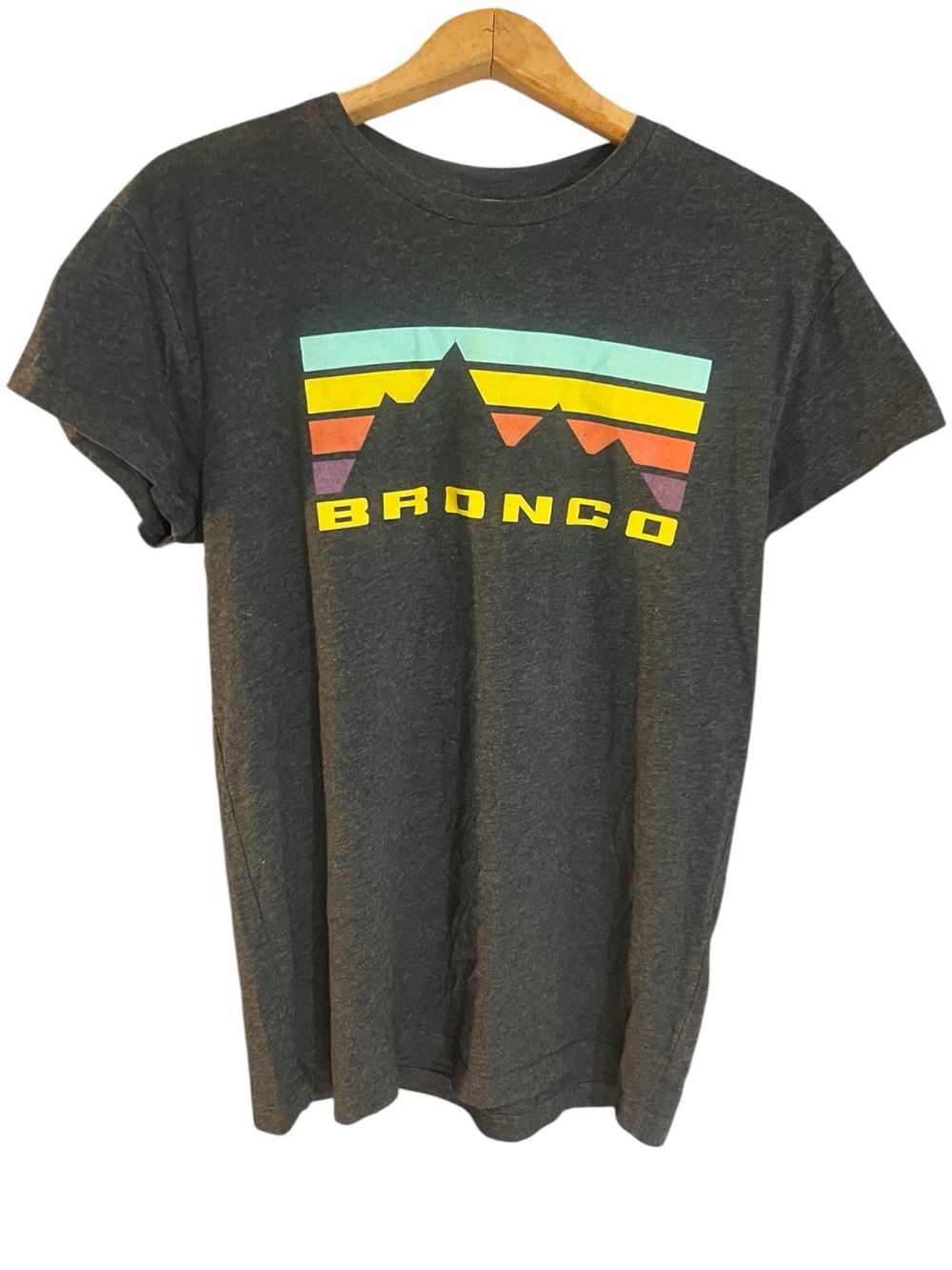 Ford Bronco Rainbow Stripe Mountain Skyline Retro Graphic Tee